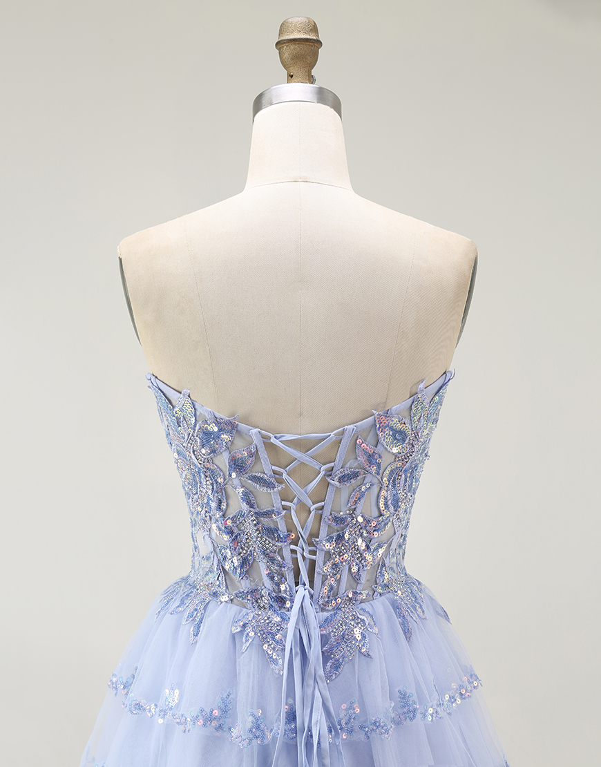 Sparkly Lavender Corset Tiered Short Homecoming Dress with Sequins