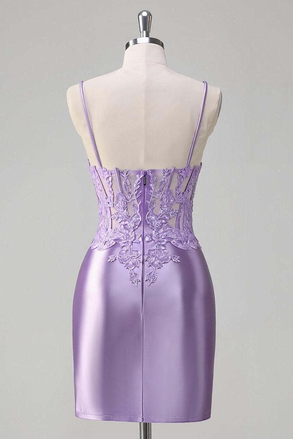 Lilac Floral Corset Tight Short Homecoming Dress with Slit
