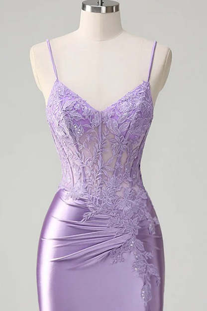 Lilac Floral Corset Tight Short Homecoming Dress with Slit