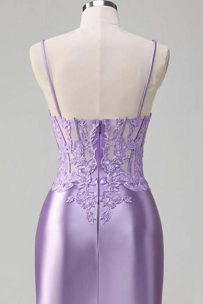 Lilac Floral Corset Tight Short Homecoming Dress with Slit