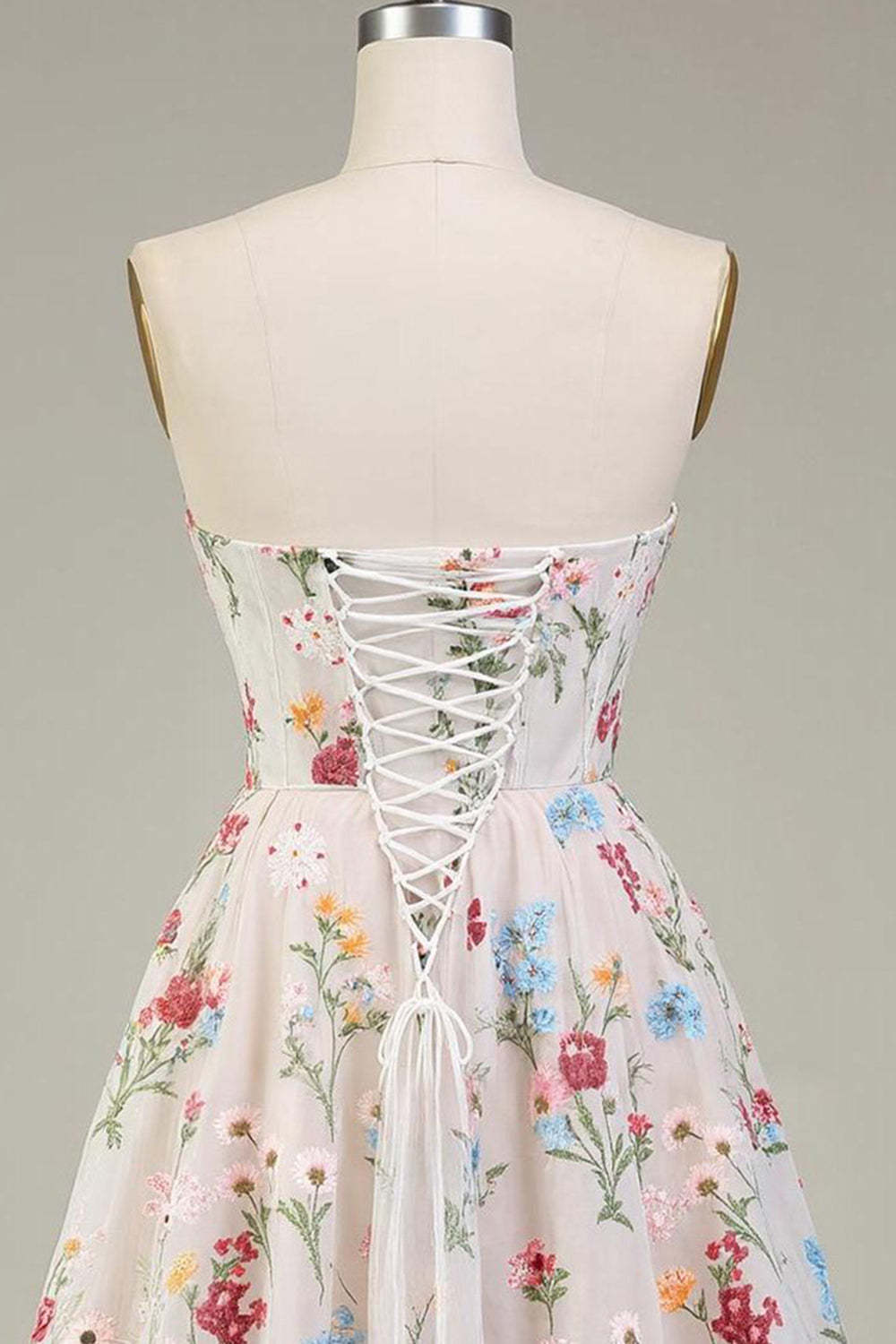 Ivory Corset A Line Short Floral Homecoming Dress
