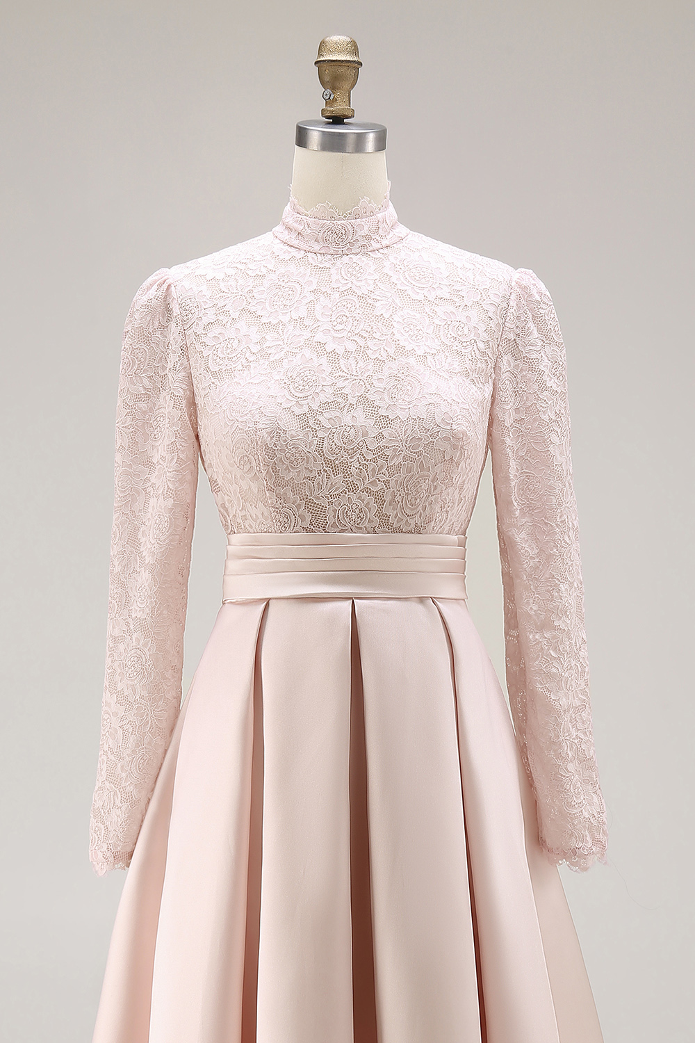 Candy Pink A Line High Neck Long Mother of the Bride Dress with Lace