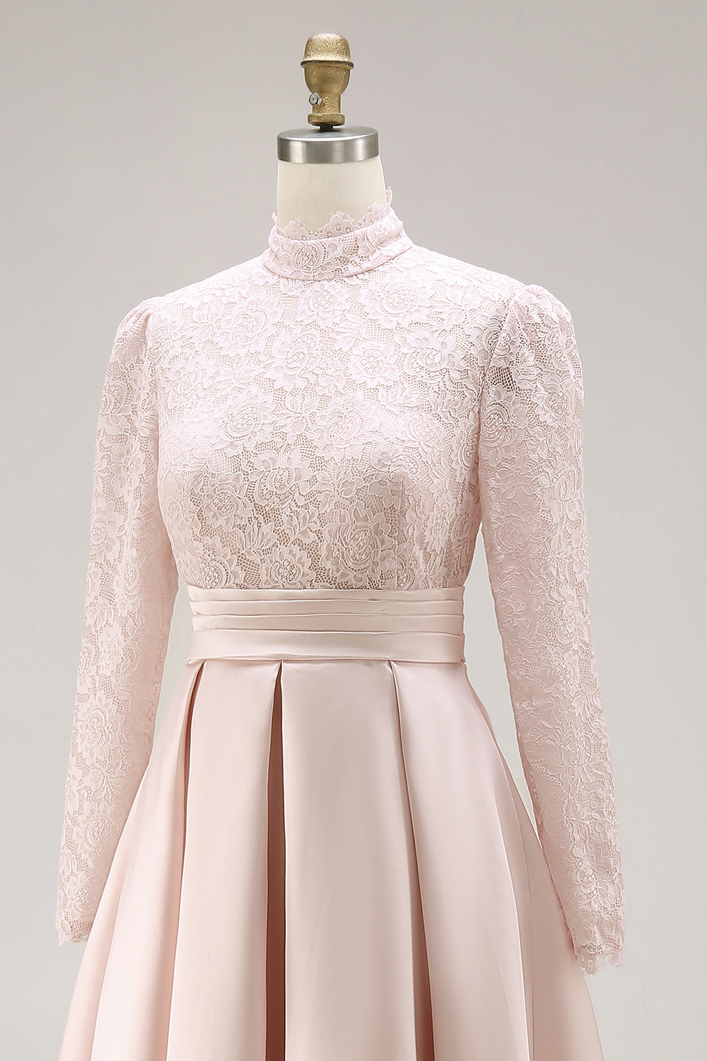 Candy Pink A Line High Neck Long Mother of the Bride Dress with Lace