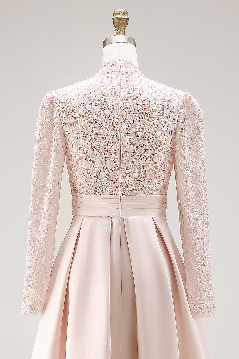 Candy Pink A Line High Neck Long Mother of the Bride Dress with Lace