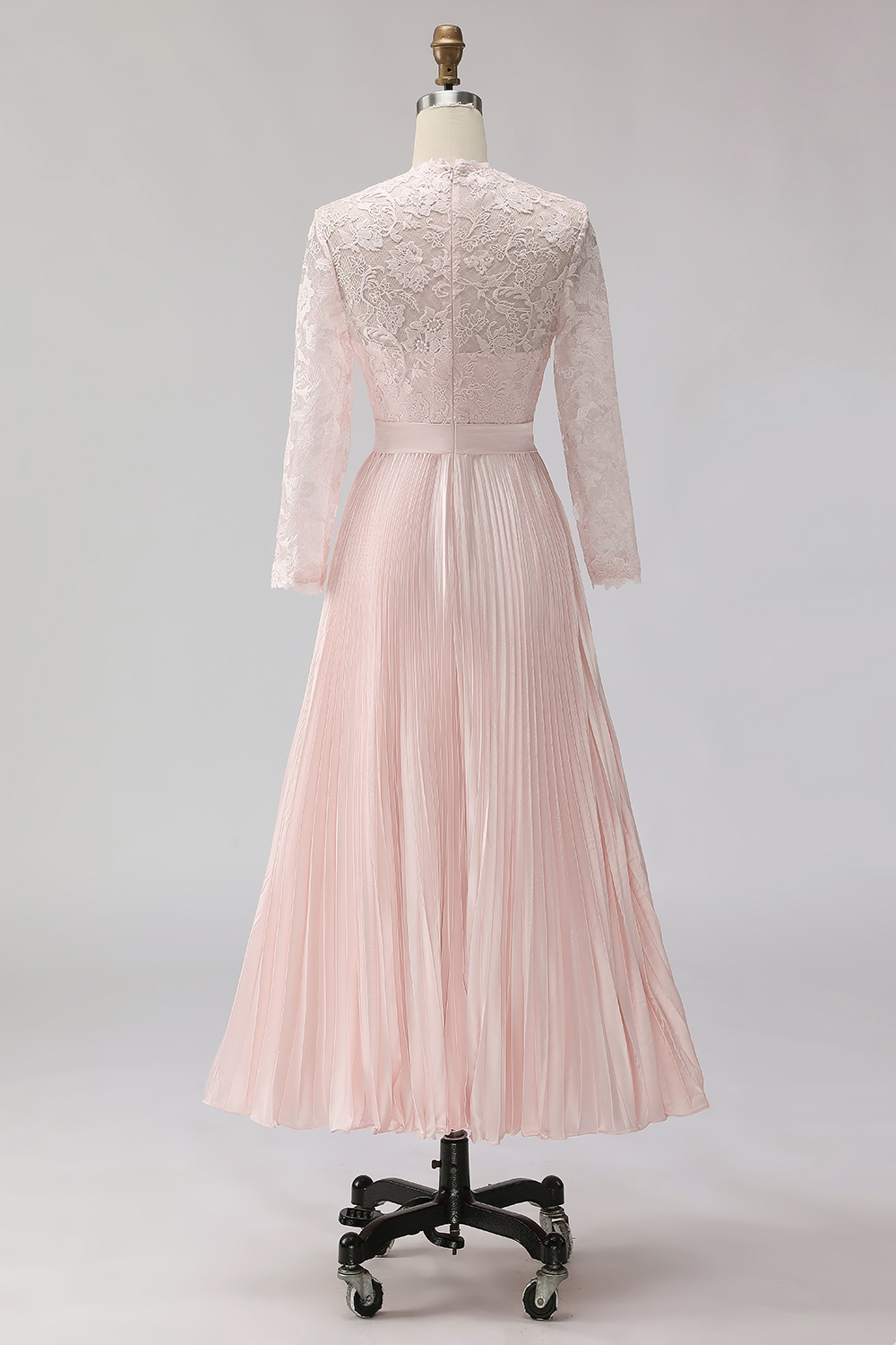 Blush Pink Pleated A Line Midi Mother of the Bride Dress with Lace