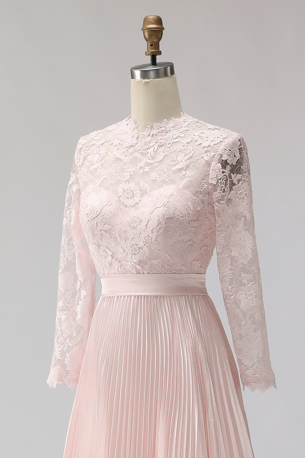 Blush Pink Pleated A Line Midi Mother of the Bride Dress with Lace
