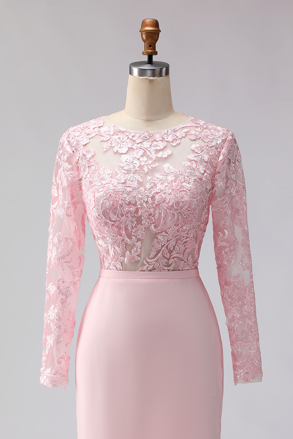 Blush Pink Midi Illusion Boat Neck Mother of the Bride Dress with Lace