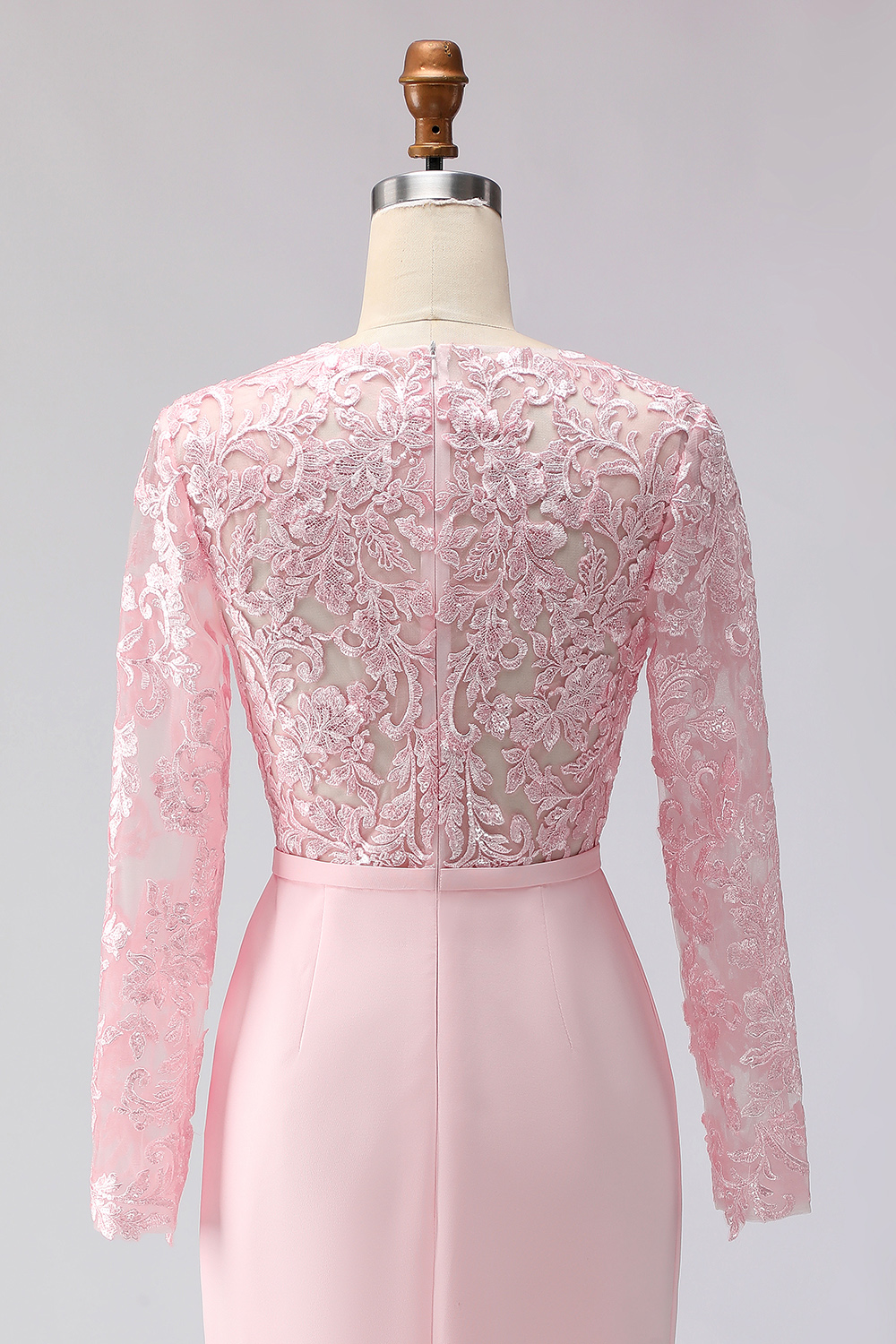 Blush Pink Midi Illusion Boat Neck Mother of the Bride Dress with Lace