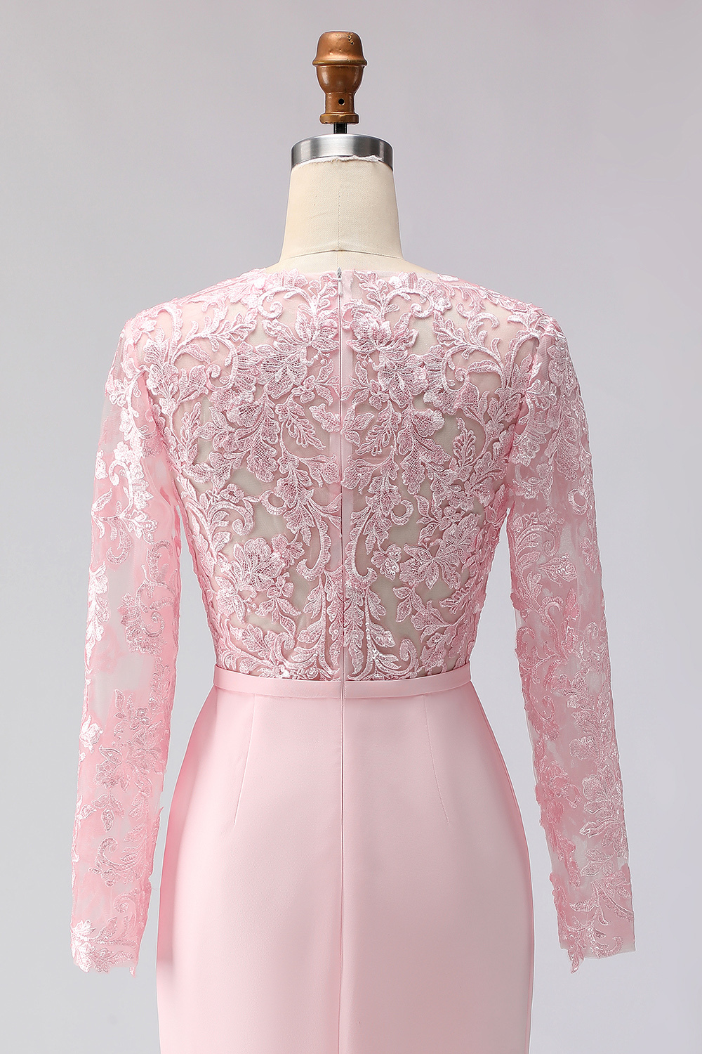 Blush Pink Midi Illusion Boat Neck Mother of the Bride Dress with Lace