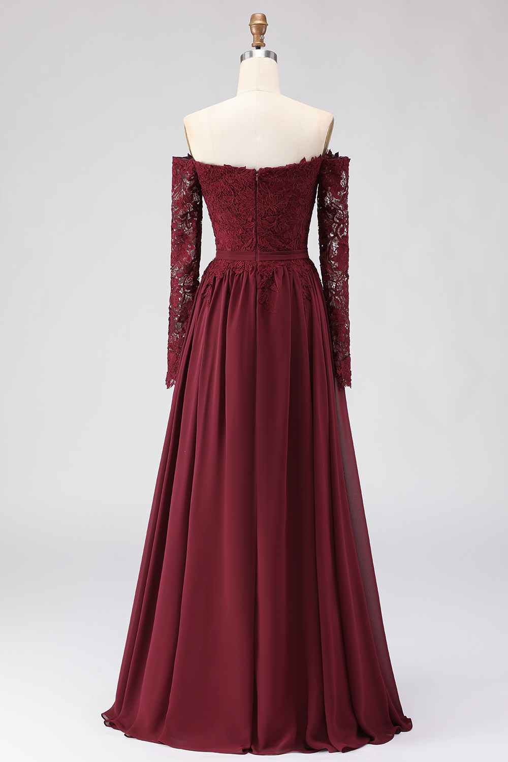 Cabernet Chiffon A Line Maxi Mother of the Bride Dress with Lace