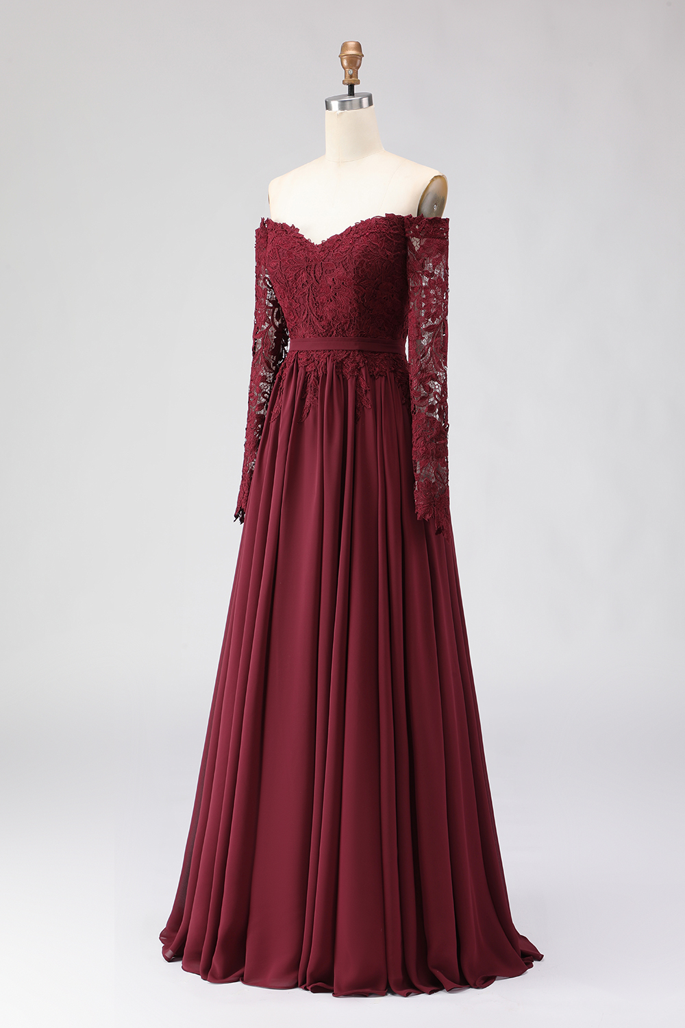 Cabernet A Line Chiffon Long Mother of the Bride Dress with Lace