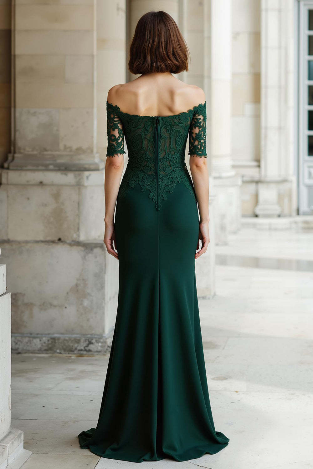Pine Green Mermaid Off the Shoulder Maxi Mother of the Bride Dress with Appliques