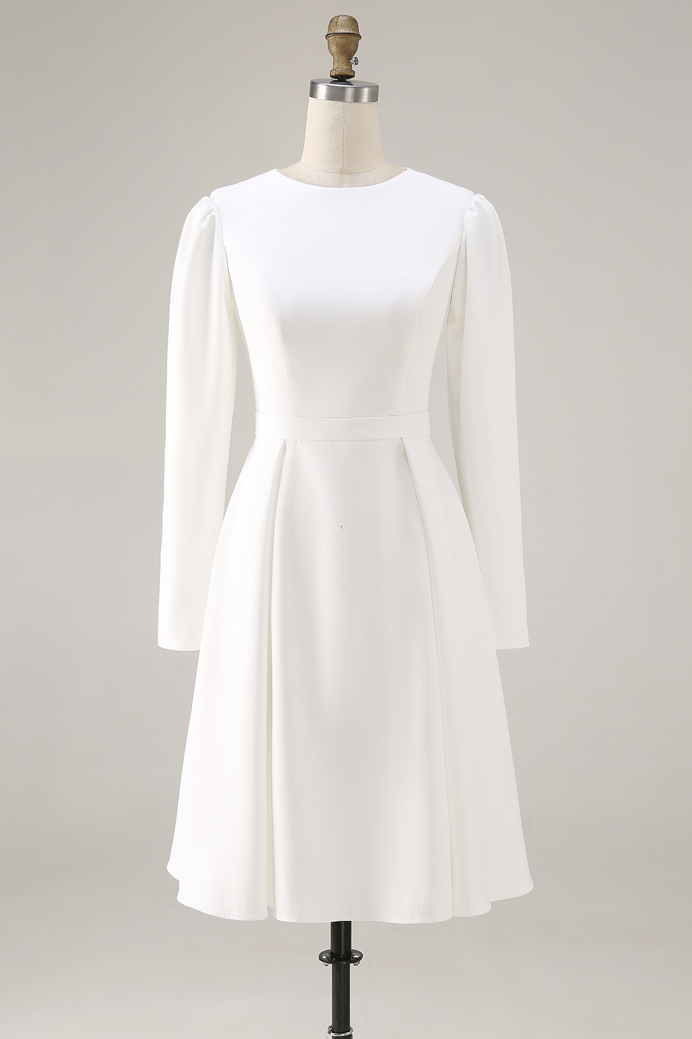 Ivory Satin Short A Line Simple Wedding Dress with Sleeves