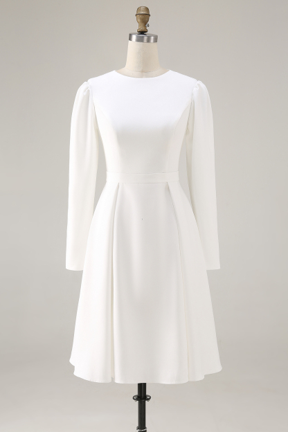 Ivory Satin Short A Line Simple Wedding Dress with Sleeves