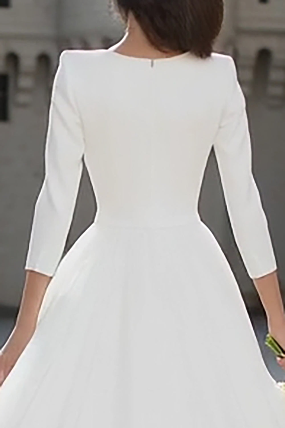 Ivory V-Neck A Line Midi Simple Wedding Dress with Sleeves