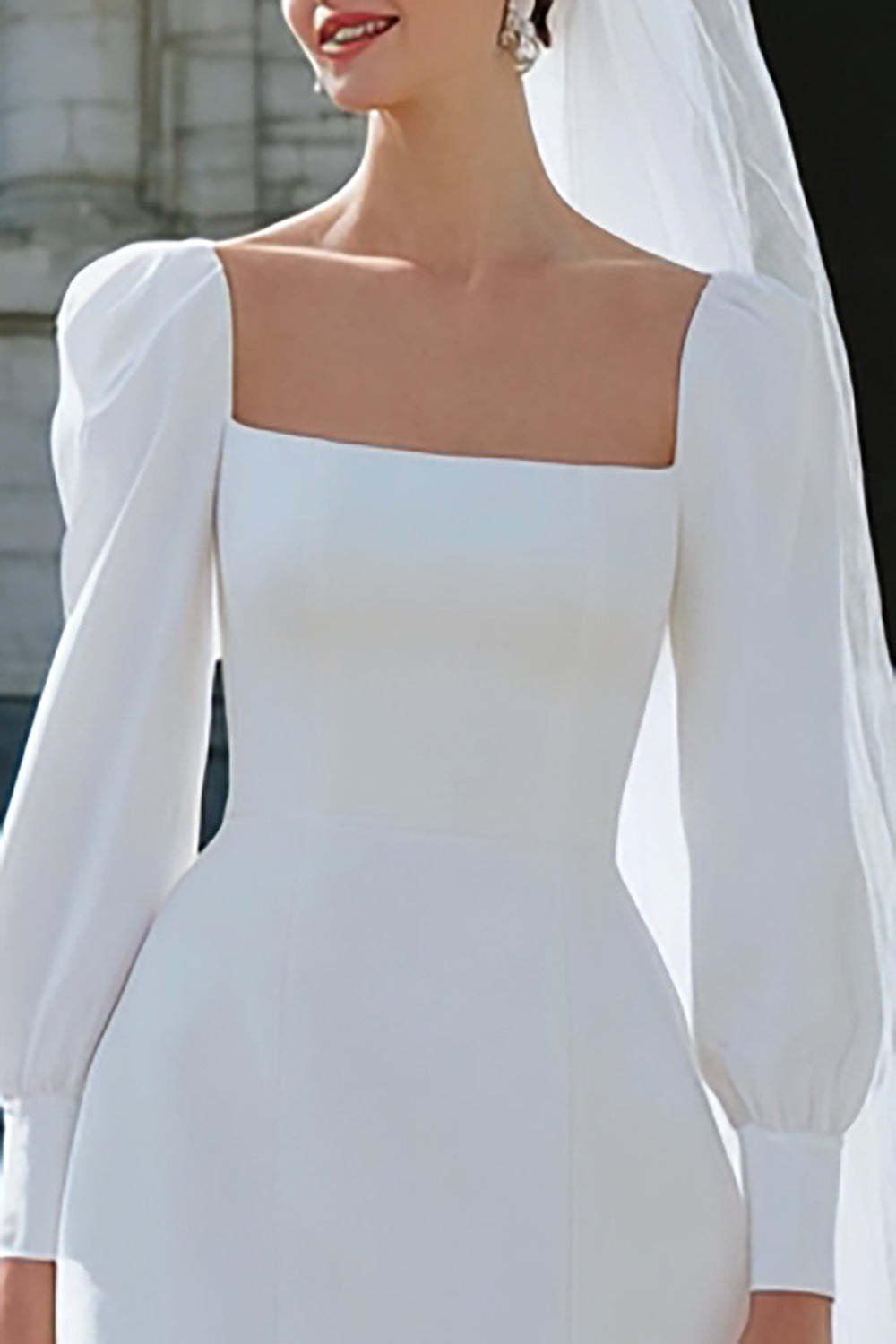 A Line Ivory Satin Short Wedding Dress with Sleeves