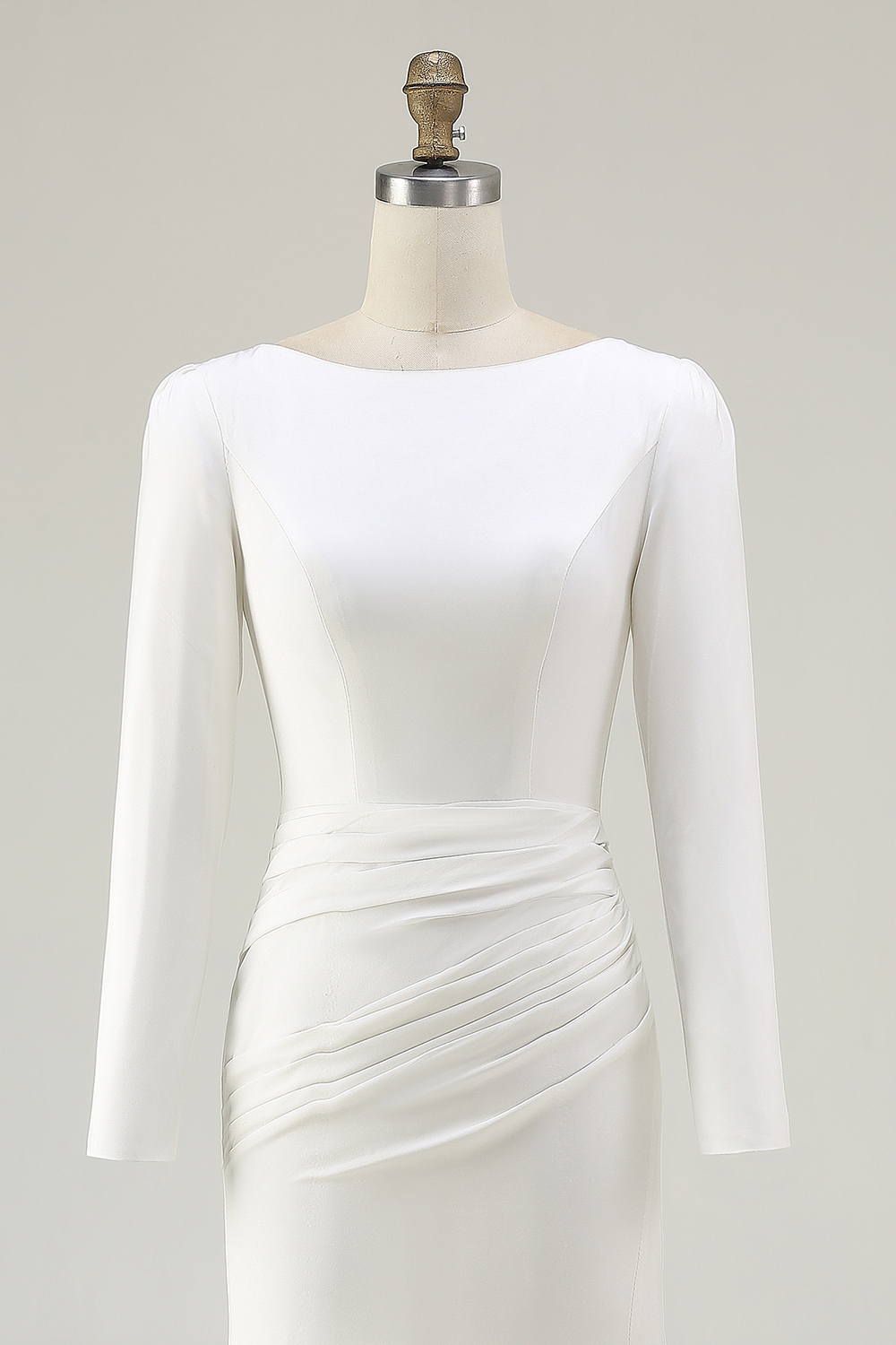 Elegant Ivory Bateau Neck Long Sleeves Sheath Wedding Dress with Slit