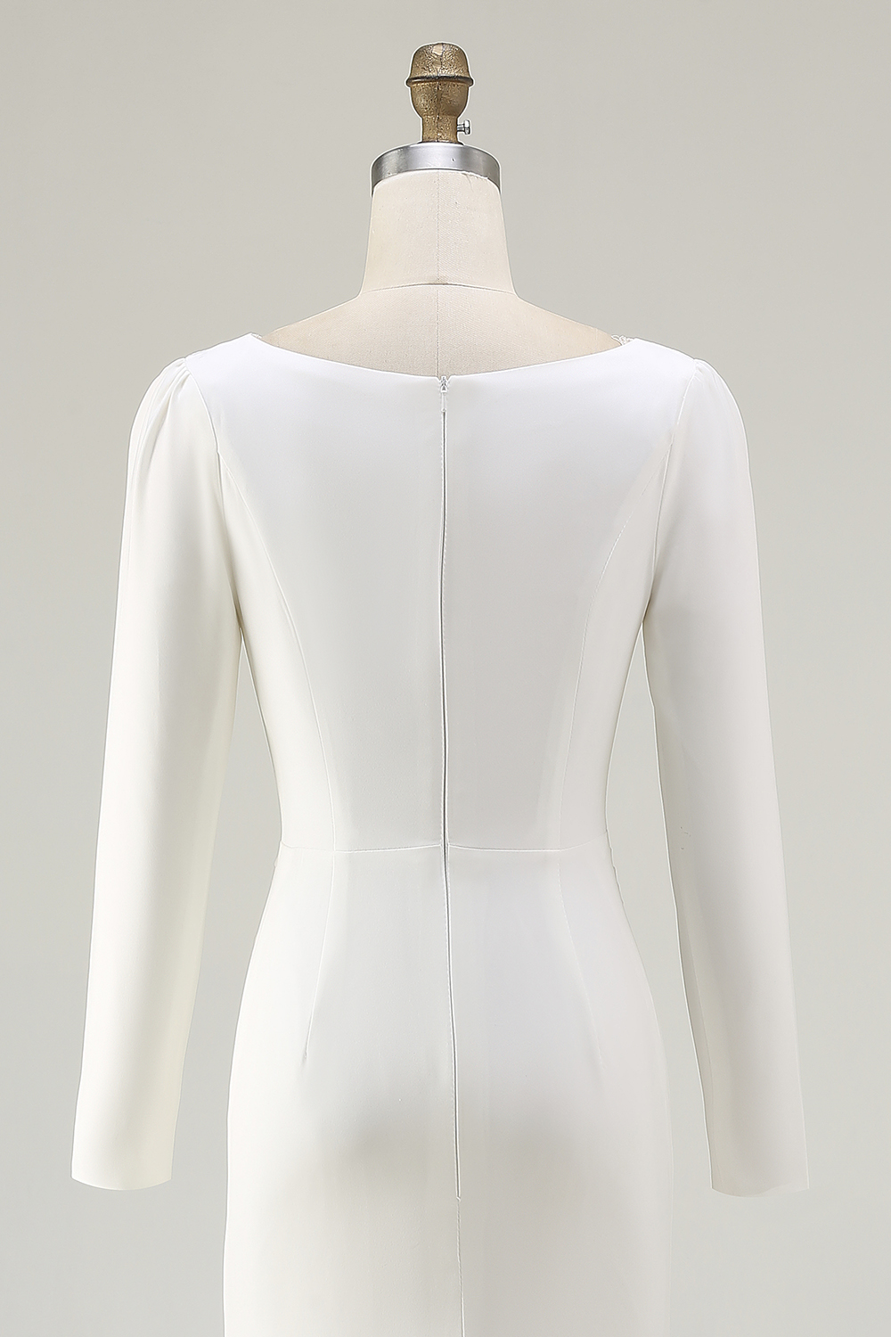 Elegant Ivory Bateau Neck Long Sleeves Sheath Wedding Dress with Slit