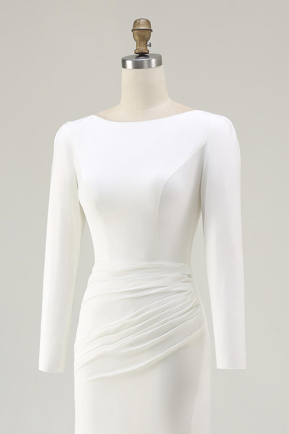 Elegant Ivory Bateau Neck Long Sleeves Sheath Wedding Dress with Slit