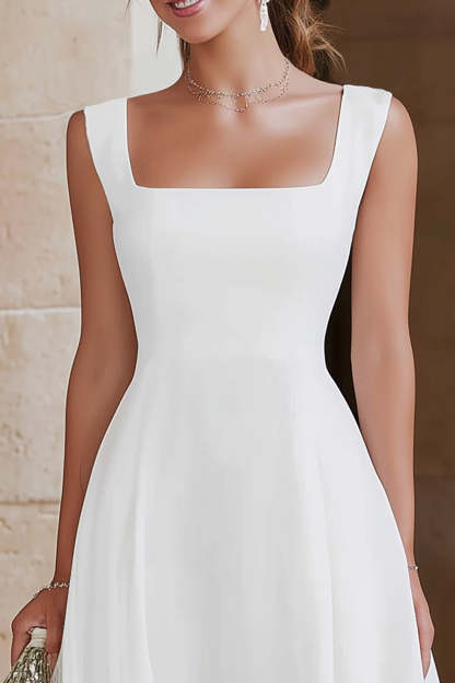 Ivory A Line Thick Straps Tiered Maxi Engagement Dress with Ruffles