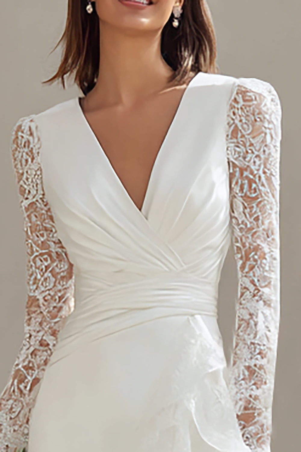 Short Ivory V-Neck Bodycon Bridal Shower Dress with Lace