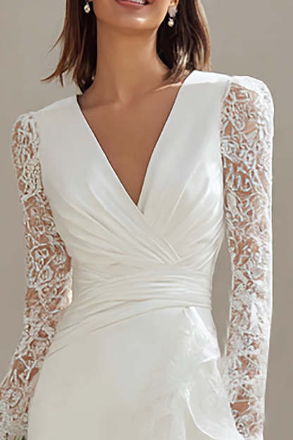 Short Ivory V-Neck Bodycon Bridal Shower Dress with Lace