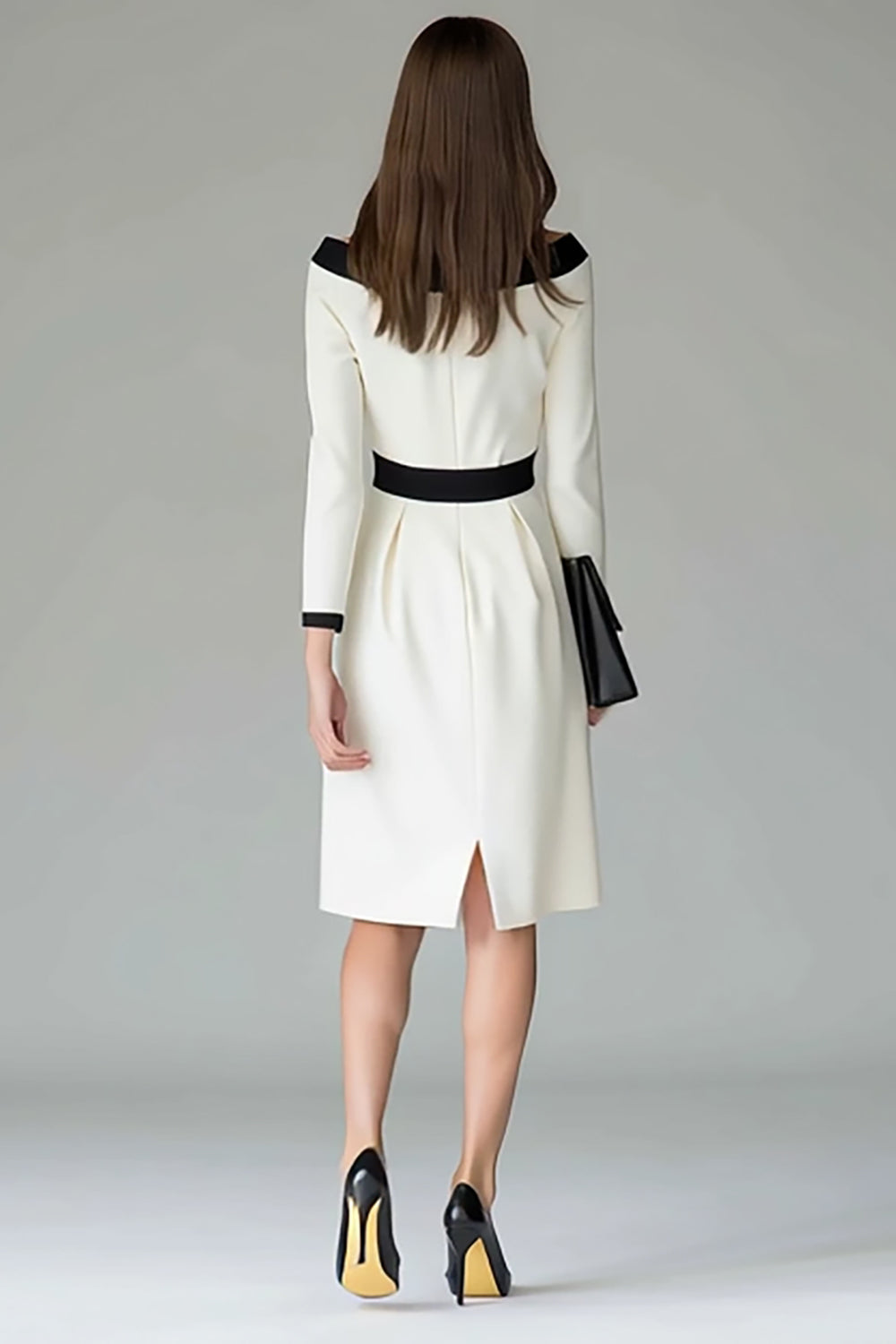 Black and White Midi Pencil Work Dress with Belt