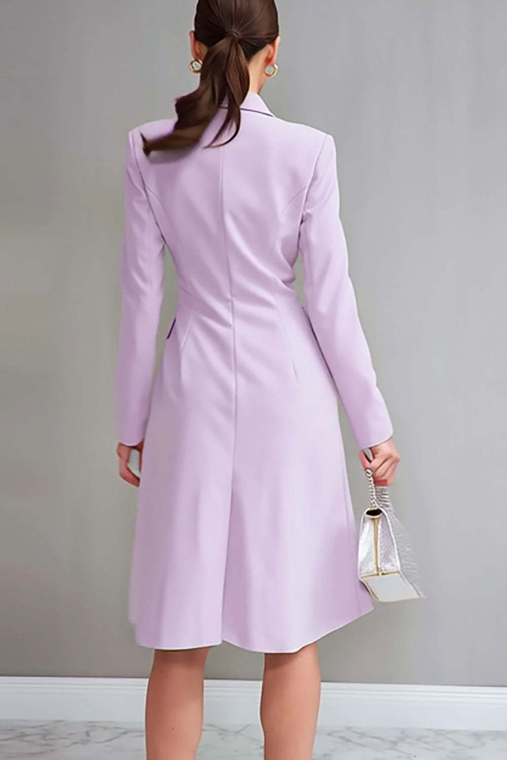 Lilac Notched Lapel Short Double Breasted Work Blazer Dress
