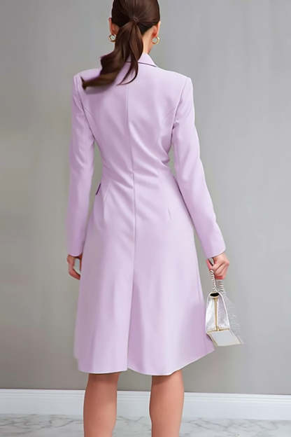 Lilac Notched Lapel Short Double Breasted Work Blazer Dress