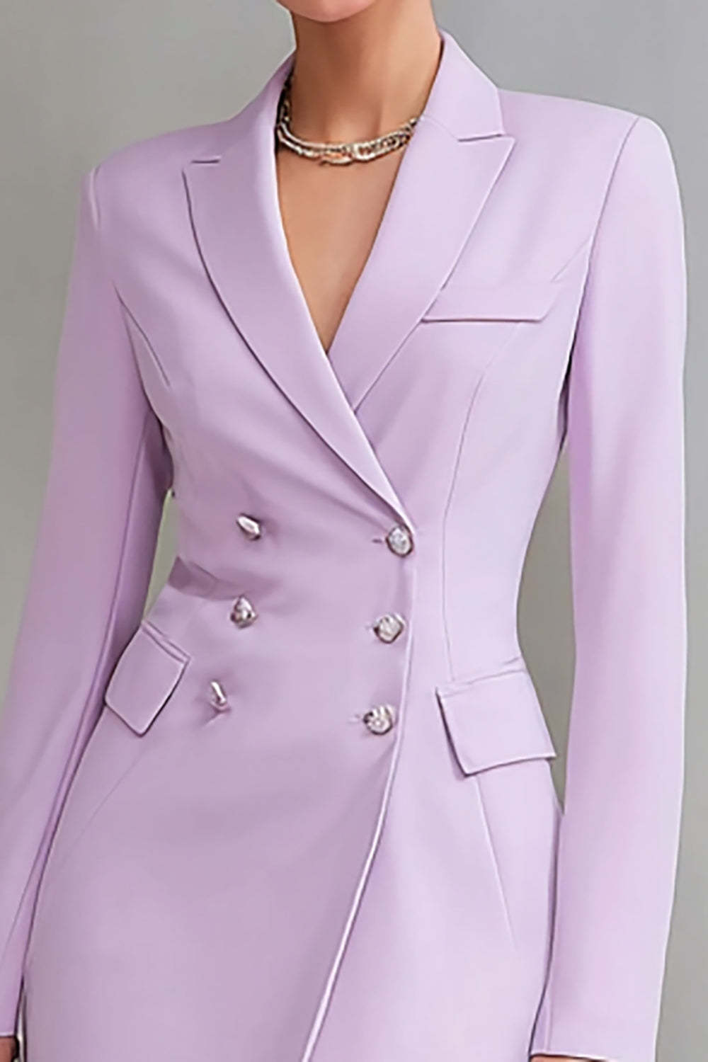 Lilac Notched Lapel Short Double Breasted Work Blazer Dress