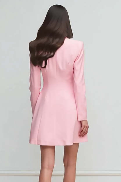 Pink Peak Lapel Satin Short Double Breasted Blazer Dress