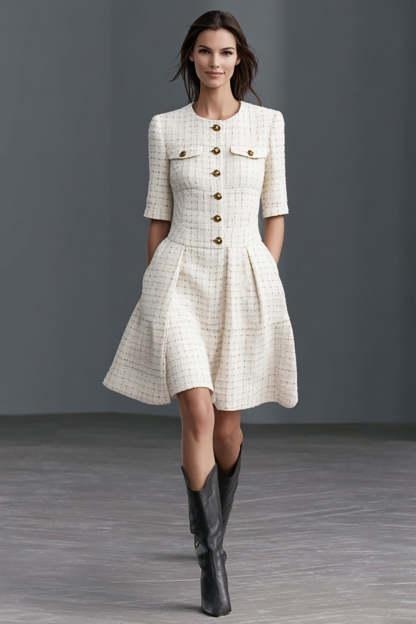 Tweed Dress Work Empire Waist Dress Berylove Women Tweed Pink Work