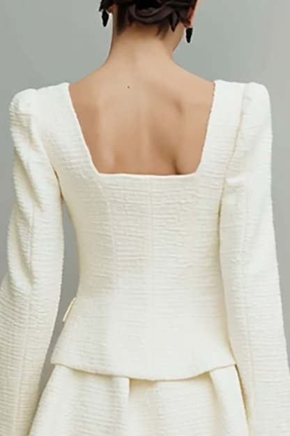 Ivory Square Neck 2 Piece Tweed Short Homecoming Outfits