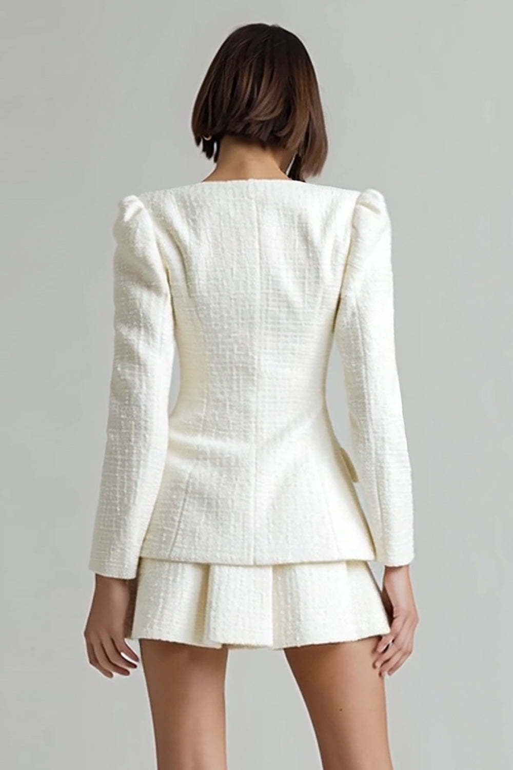 Ivory 2 Piece Single Breasted Short Tweed Outfits