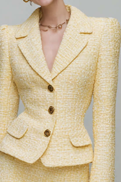 Light Yellow Notched Lapel 2 Piece Tweed Outfits