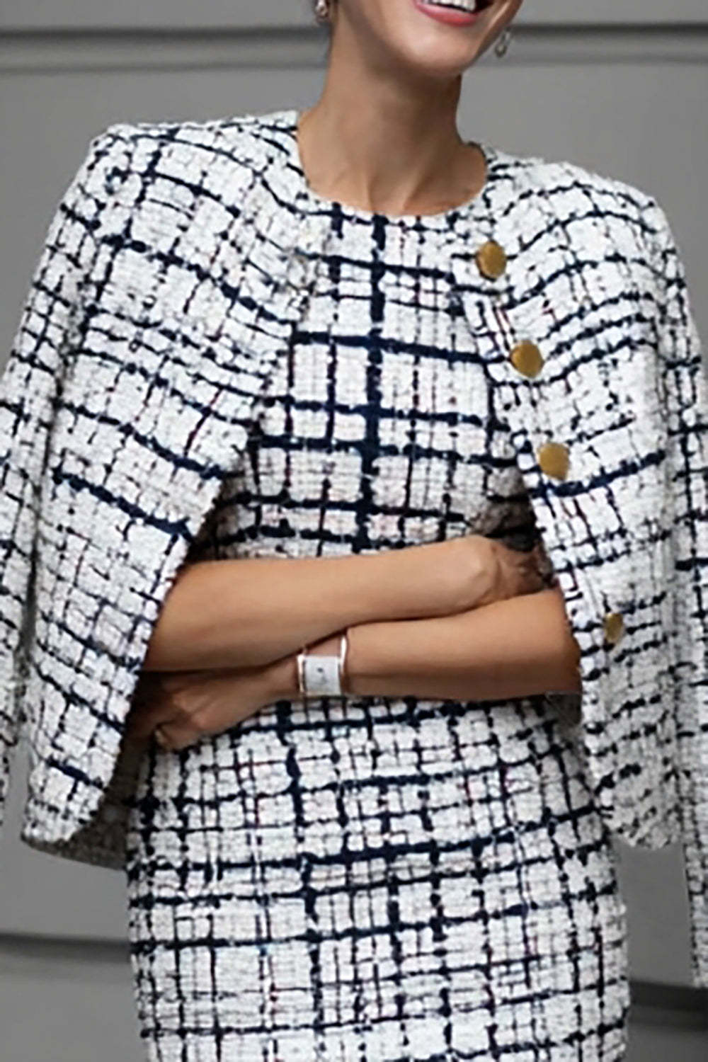 Mix Black Grid 2 Piece Tweed Pencil Midi Date Night Outfits