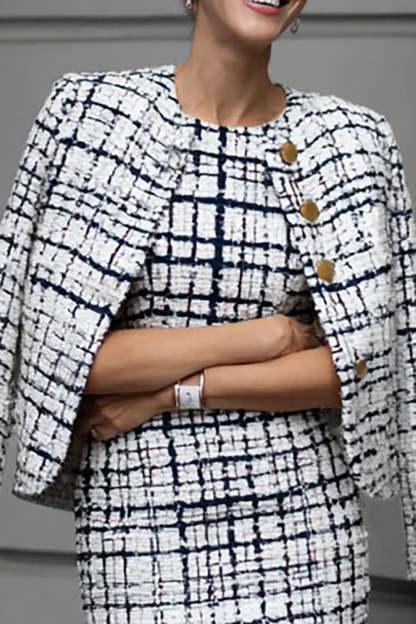 Mix Black Grid 2 Piece Tweed Pencil Midi Date Night Outfits