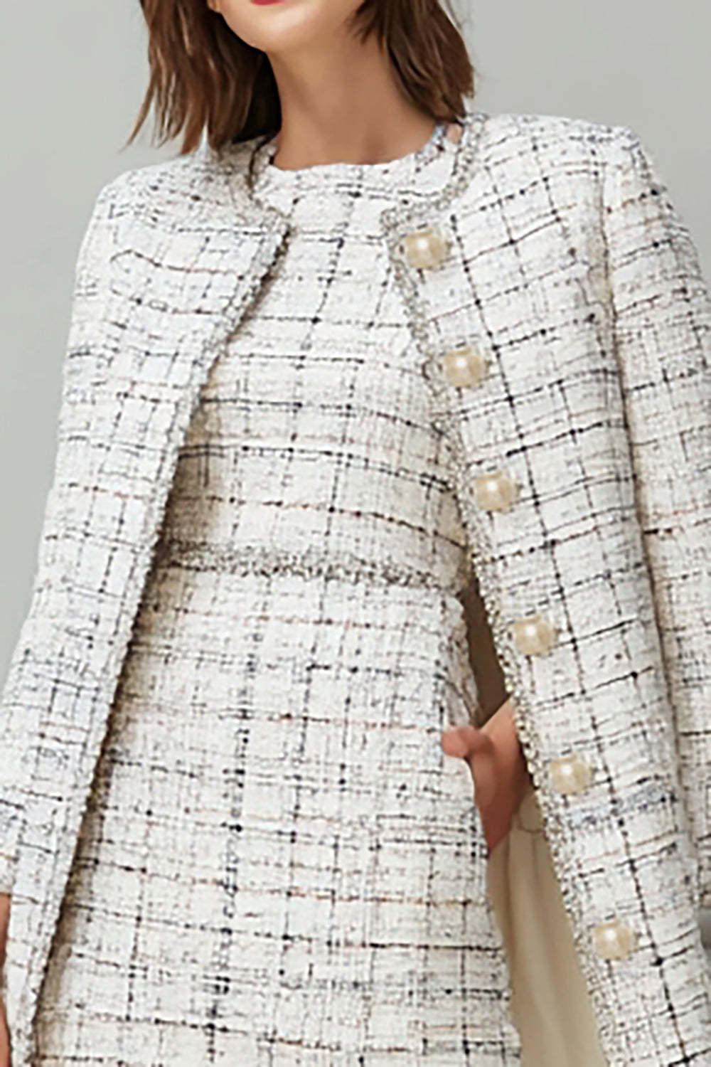 Mix Black Grid Pencil 2 Piece Single Breasted Midi Date Night Outfits