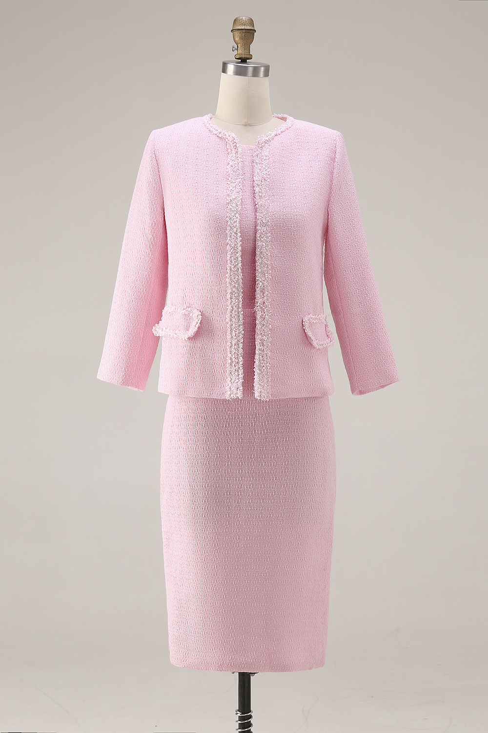 Pink Round Neck 2 Piece Pencil Midi Homecoming Outfits