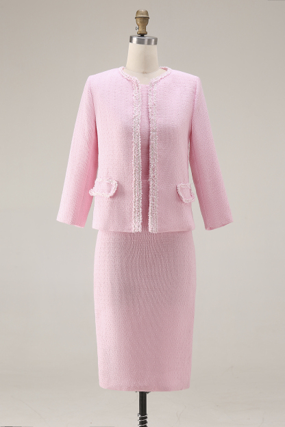 Pink Round Neck 2 Piece Pencil Midi Homecoming Outfits