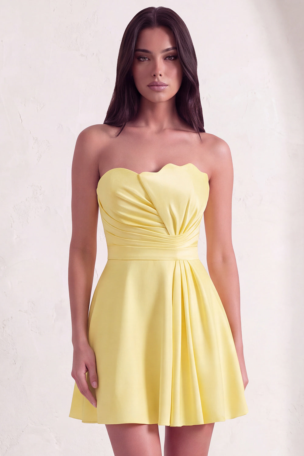 Yellow A-Line Strapless Ruched Short Homecoming Dress