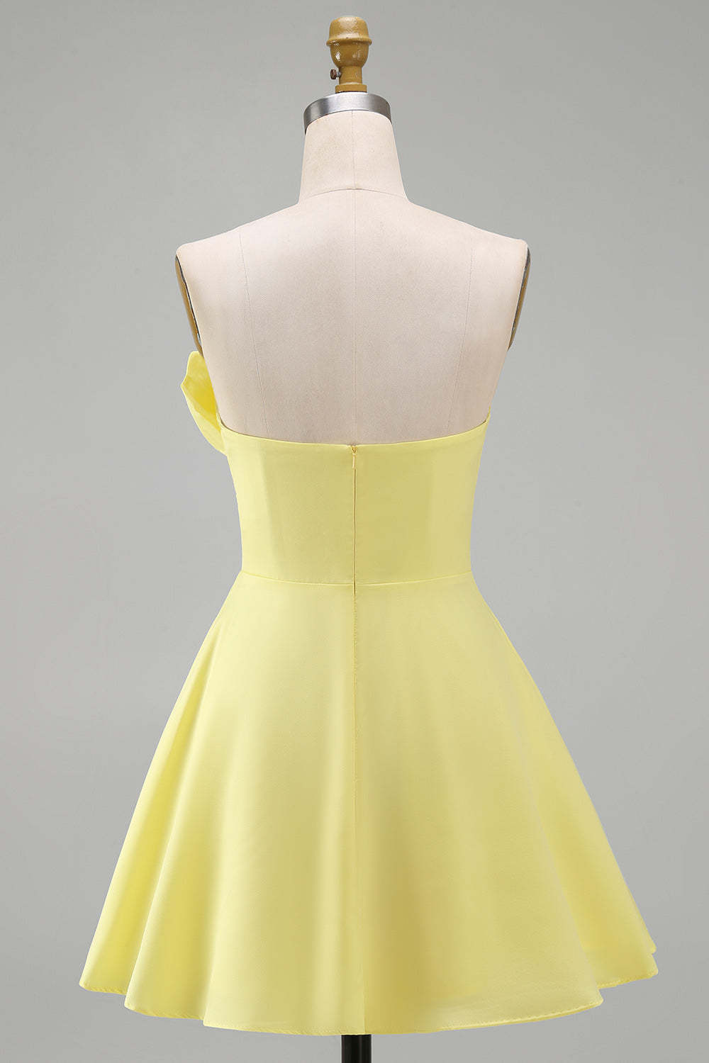 Yellow A-Line Strapless Ruched Short Homecoming Dress