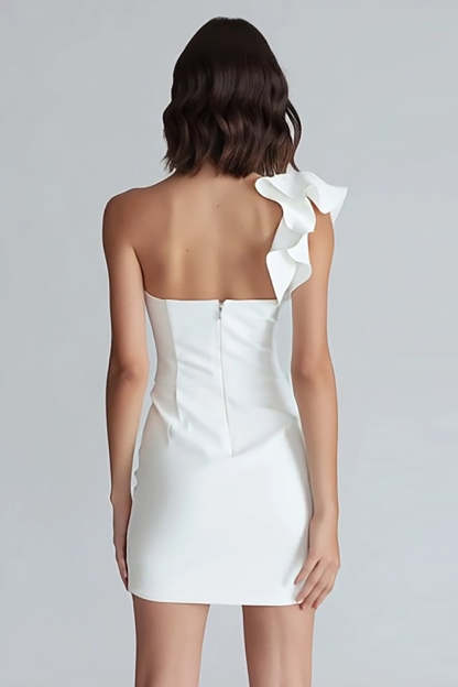 Ivory Bodycon One Shoulder Satin Short Bridal Shower Dress