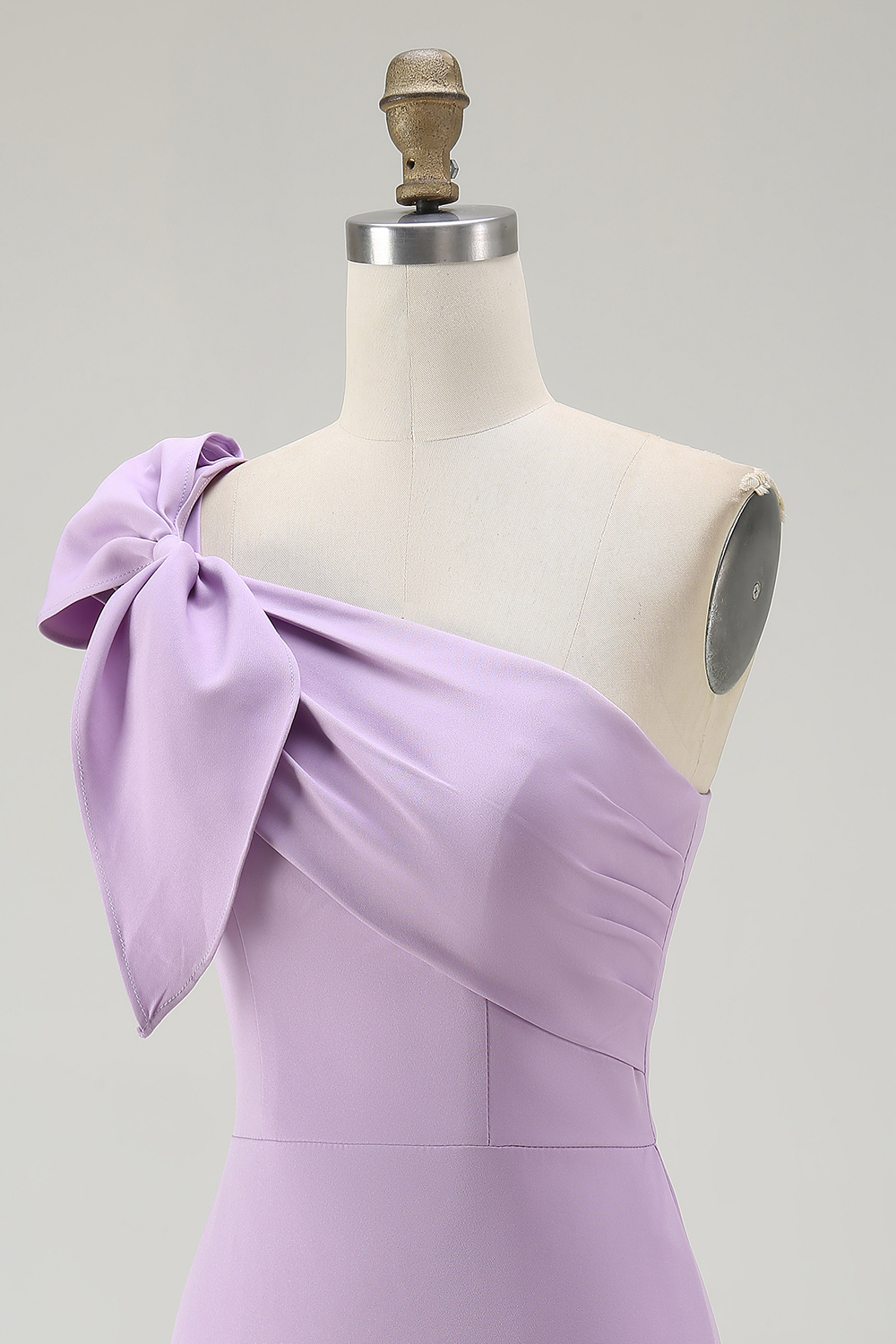 Lilac Satin One Shoulder Mini Bodycon Homecoming Dress with Bow