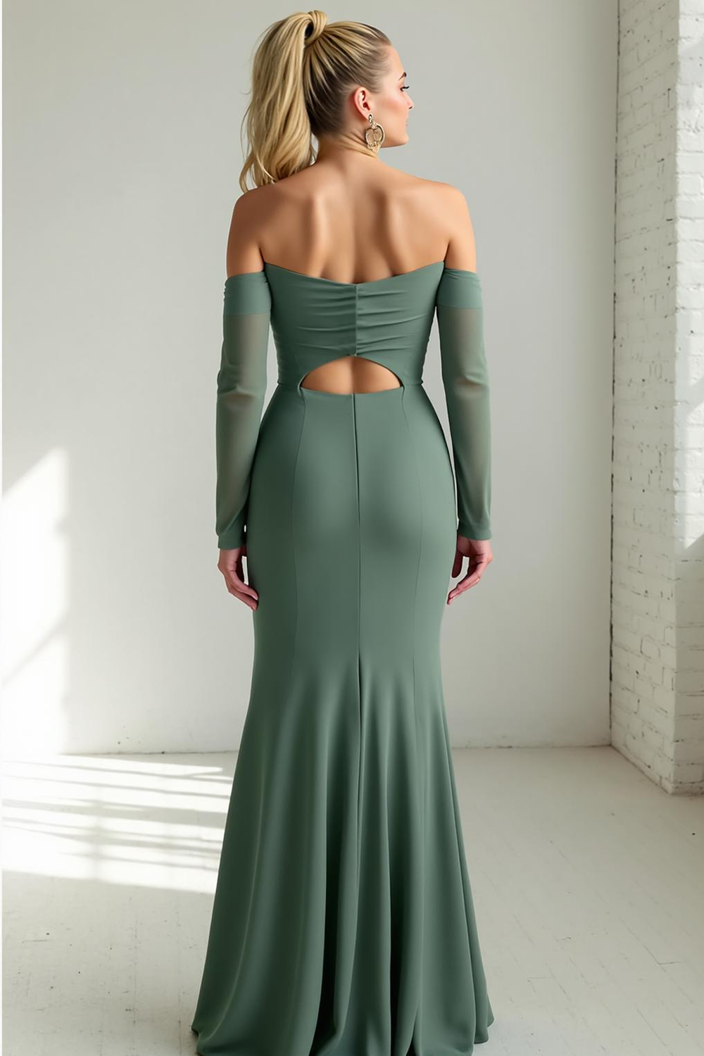 Dark Green Chiffon Mermaid Ruched Maxi Wedding Guest Dress with Slit