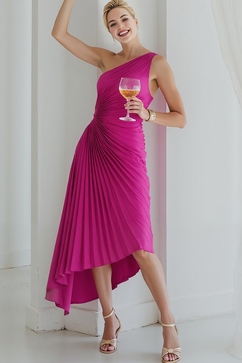 navy blue dress for baby girl Graceful Asymmetric A-Line Pleated Empire Waist Chiffon Dresses V Neck