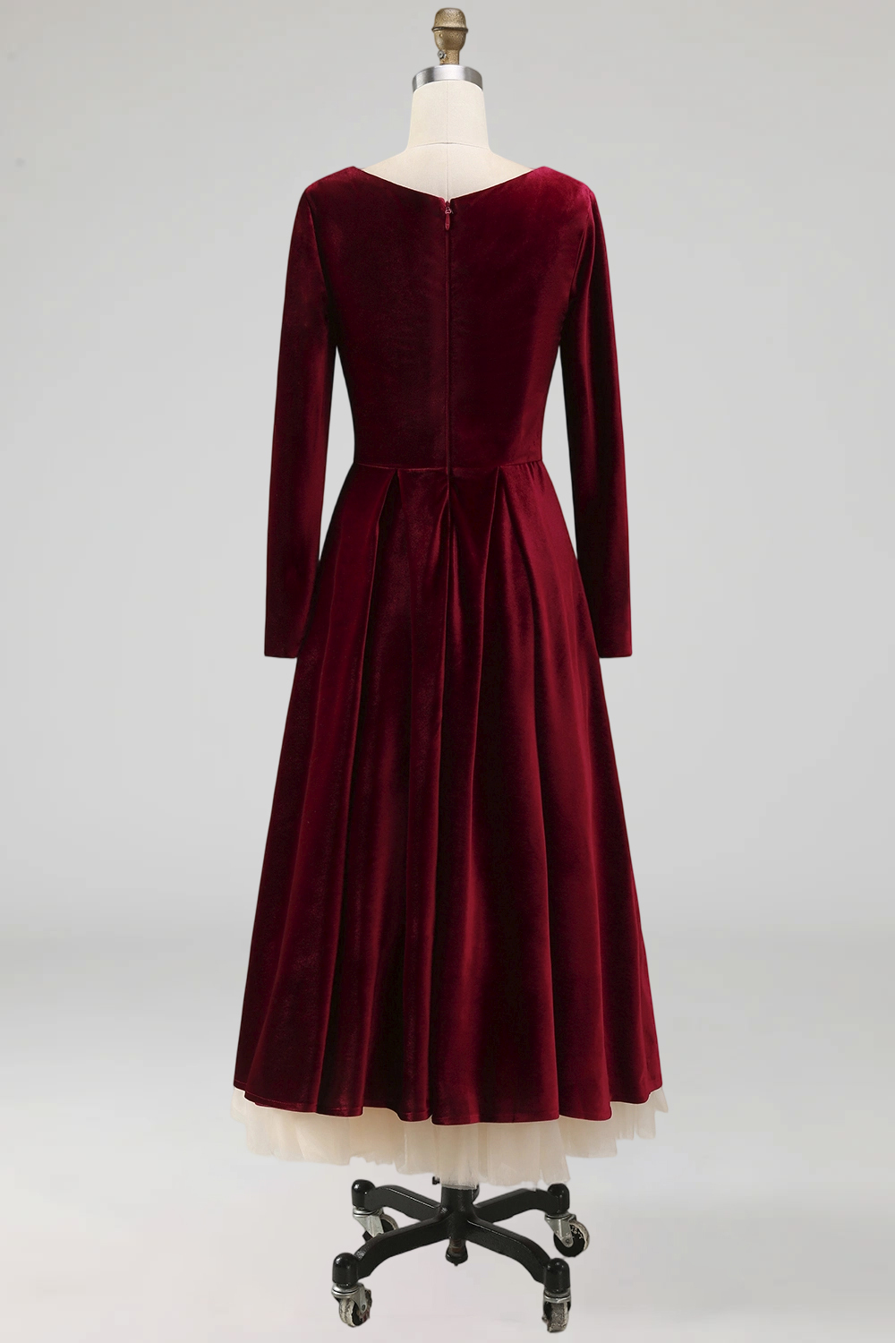 Cabernet Velvet A Line Sweetheart Long Wedding Guest Dress with Sleeves