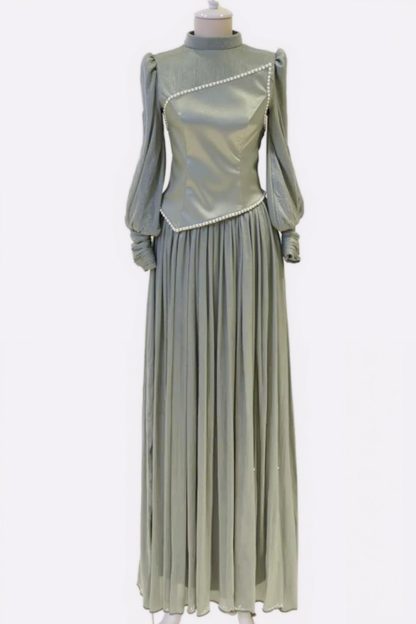 Leely Women Black White A Line Maxi Stunning Wedding Guest Dress Long Sleeves High Neck Wedding Party Dress