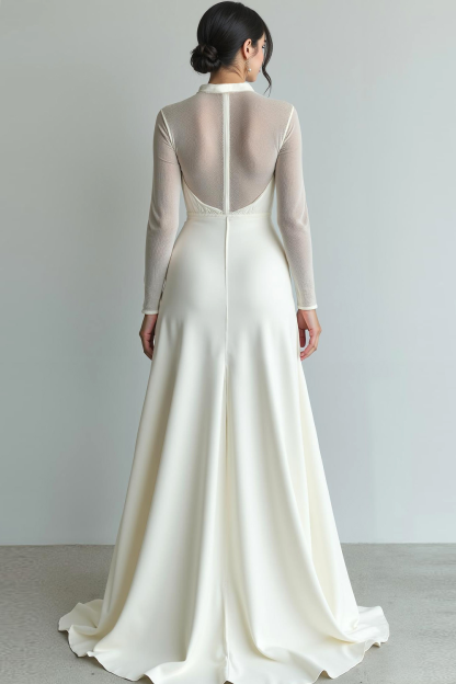 White Chiffon V-Neck Maxi Wedding Reception Dress with Slit