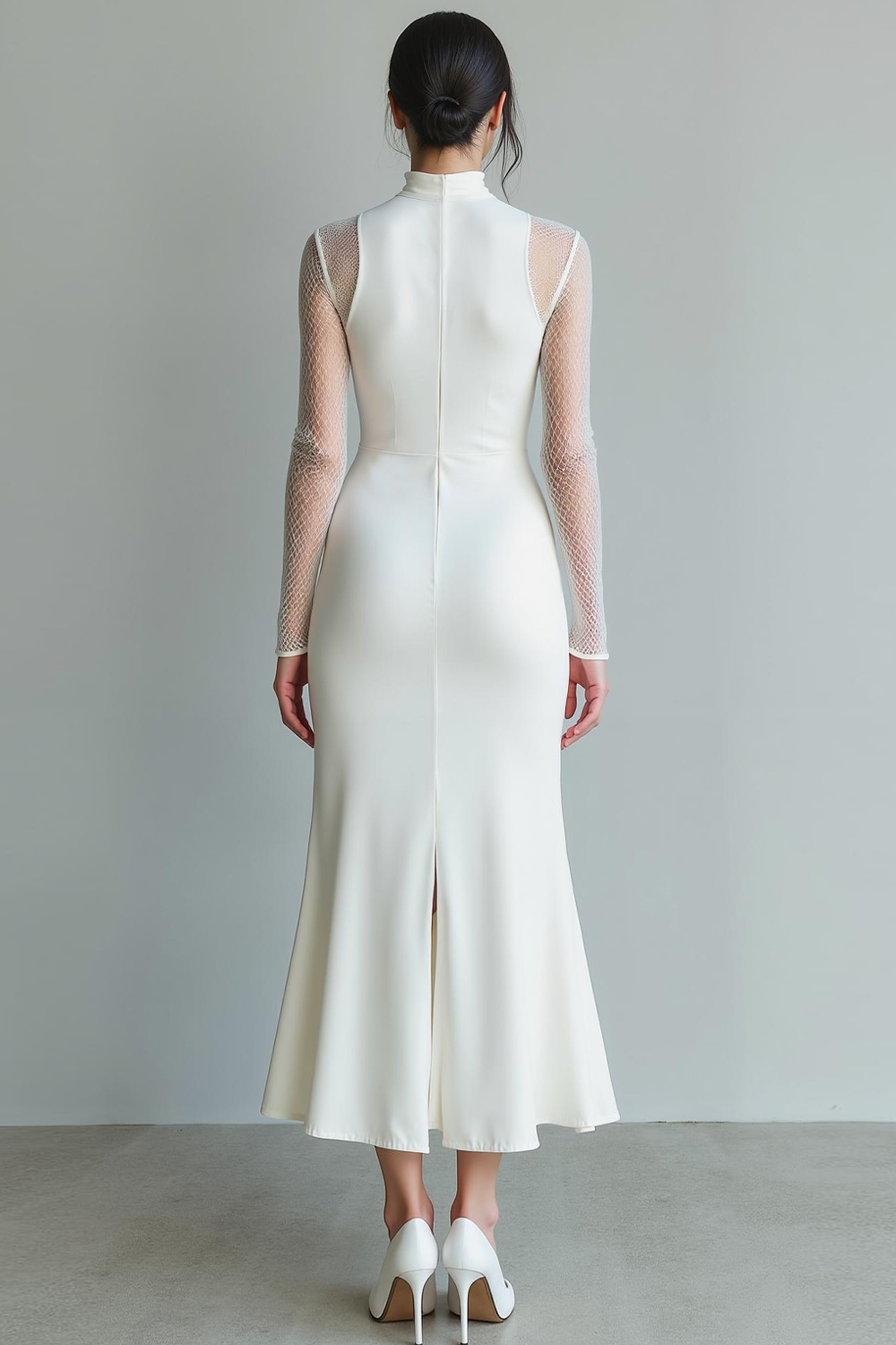 White High Neck Mermaid Chiffon Long Engagement Dress with Sleeves